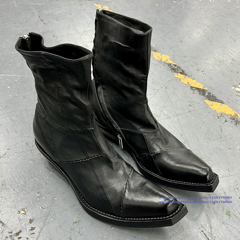 Chelsea Boots Men - รองเท้าบูทหนังสีดำสำหรับผู้ชาย หัวแหลม แบบมีซิป รองเท้าบูทเชลซีข้อเท้า รองเท้าบูทดีไซน์หรูหรา รองเท้าบูทสไตล์อัศวิน