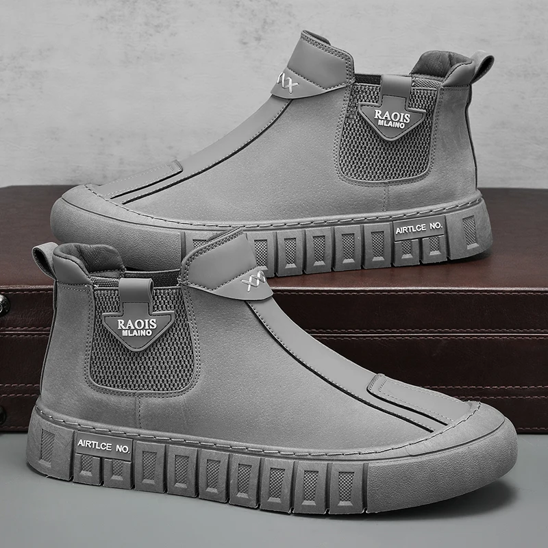 Chelsea Boots Men - รองเท้าบูทหนังแฟชั่นสำหรับผู้ชาย รองเท้าบูทหุ้มข้อแบบลำลอง รองเท้าบูทสั้นสวมใส่สบาย รองเท้าบูทเชลซีแบบสวมสำหรับผู้ชาย