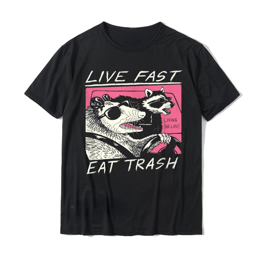 Graphic Tee Oversized - Live Fast! กินถังขยะ! Man T เสื้อออกแบบสร้างสรรค์เสื้อยืดกราฟิก