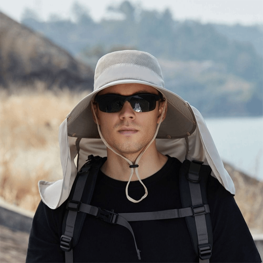 Men'S Fashion With Hat - หมวกแฟชั่นผ้าสำหรับผู้ชาย ปีกกว้าง ถอดผ้าคลุมได้ หมวกบักเก็ตฤดูร้อน พร้อมสายคล้องคอ ป้องกันรังสียูวี