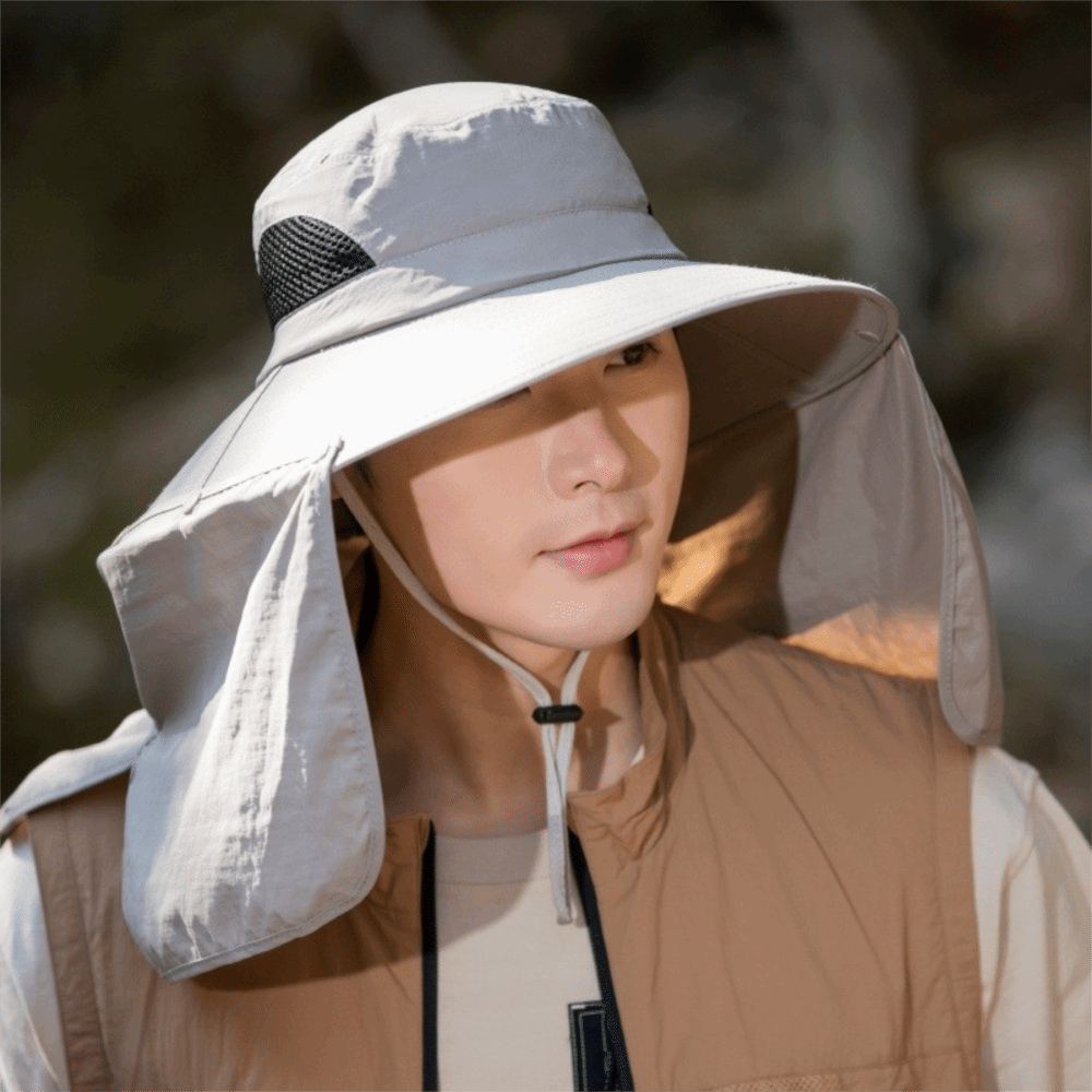 Men'S Fashion With Hat - หมวกแฟชั่นผ้าสำหรับผู้ชาย ปีกกว้าง ผ้าคลุมถอดได้ หมวกกันแดดสำหรับผู้หญิง พร้อมสายคล้องคอ ป้องกันแสงแดด