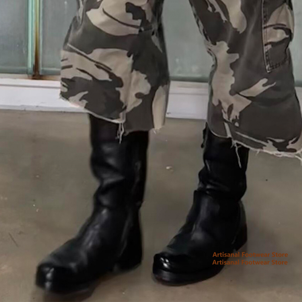Chelsea Boots Men - รองเท้าบูทมอเตอร์ไซค์ทรงสูงทรงกลมสำหรับผู้ชาย รองเท้าบูทเชลซีแบบมีซิปด้านข้าง พื้นหนา รองเท้าบูทผู้ชายสไตล์อังกฤษ