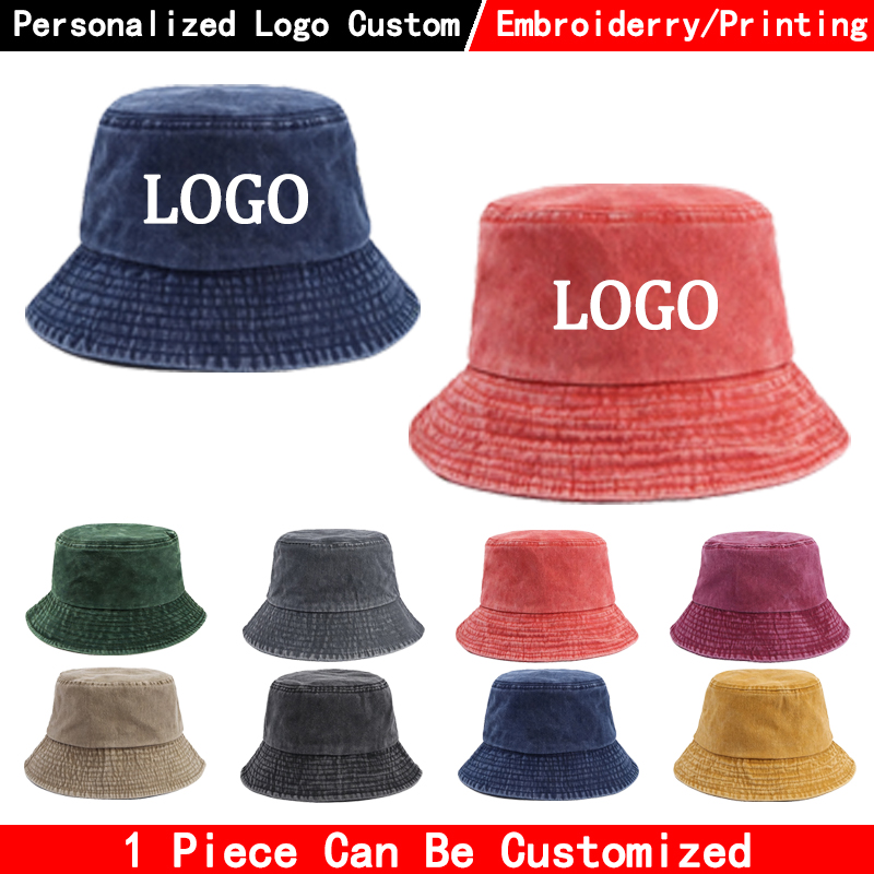 Men'S Fashion With Hat - หมวกบักเก็ตยีนส์โลโก้สั่งทำพิเศษ แฟชั่นหมวกยีนส์ฟอก ดีไซน์หมวกปานามาสำหรับผู้ชาย หมวกกันแดดลำลองสำหรับผู้หญิง หมวกตกปลา