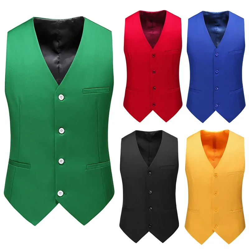 Formal Waistcoat Vest - 17 สีบูติกแฟชั่นสบายๆสีทึบเสื้อกั๊กผู้ชาย SLIM FIT อย่างเป็นทางการสํานักงานธุรกิจเสื้อกั๊ก PLUS