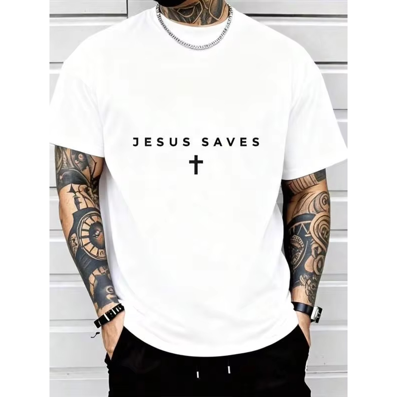 Graphic Tee Oversized - เสื้อยืดคอกลมผ้าฝ้ายพิมพ์ลายกราฟิกสำหรับผู้ชาย, เสื้อยืดลำลองพิมพ์ลายพระเยซูช่วยชีวิต, เสื้อแขนสั้นทรงหลวมสำหรับฤดูใบไม้ผลิ, เสื้อยืดแฟชั่นฤดูร้อน, เสื้อผ้าตลกๆ สีดำขาวให้เลือก,