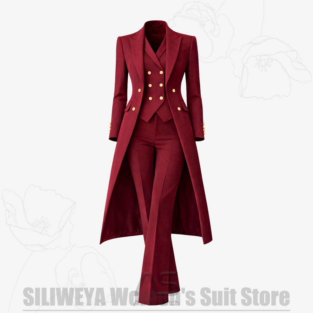 Formal Waistcoat Vest - ชุดสูทผู้หญิง 3 ชิ้น แบบกระดุมสองแถว เสื้อโค้ทยาว เสื้อกั๊ก