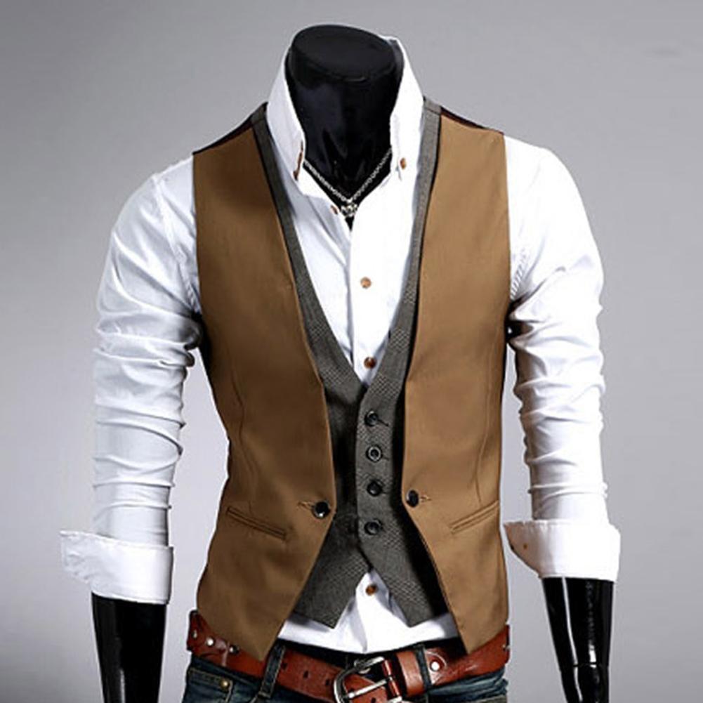 Formal Waistcoat Vest - เสื้อกั๊กทางการสำหรับผู้ชายเสื้อกั๊กกระดุมเม็ดเดียวสีทึบเสื้อลำลองคอวีแบบบางสำหรับนักธุรกิจ