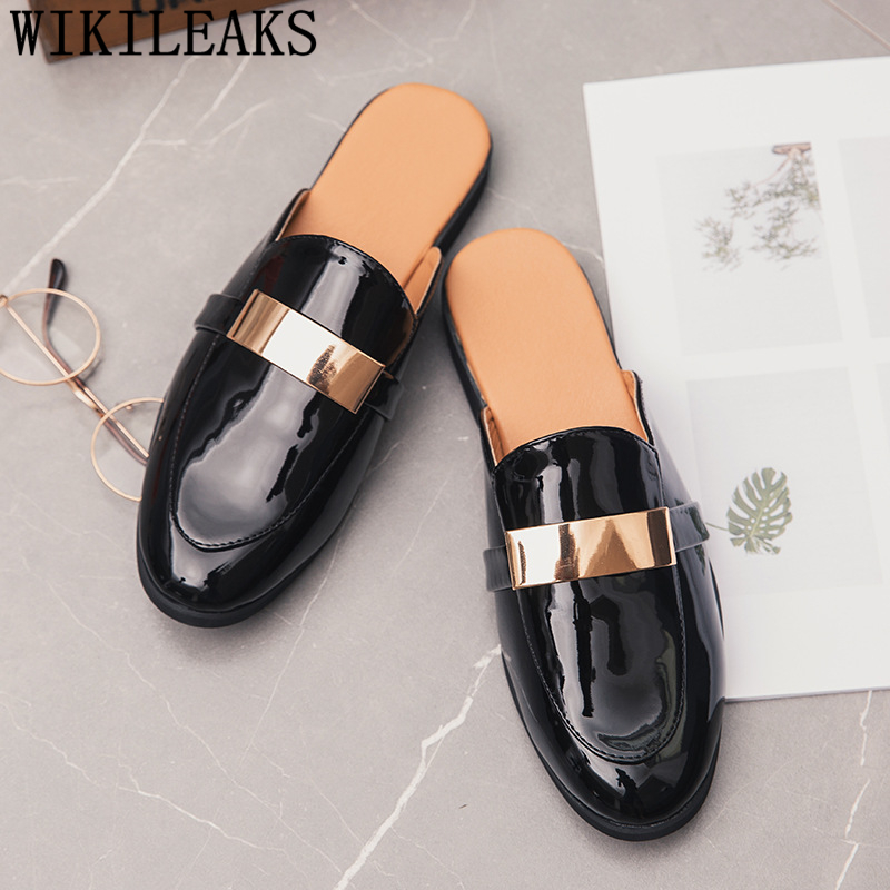 Mens Fashion Zapatos - สีดำครึ่งรองเท้าสำหรับชายสิทธิบัตรผู้ชายหนังรองเท้า Casual รองเท้าหนังผู้ชายผู้ชายแฟชั่น Zapatos Charol Hombre
