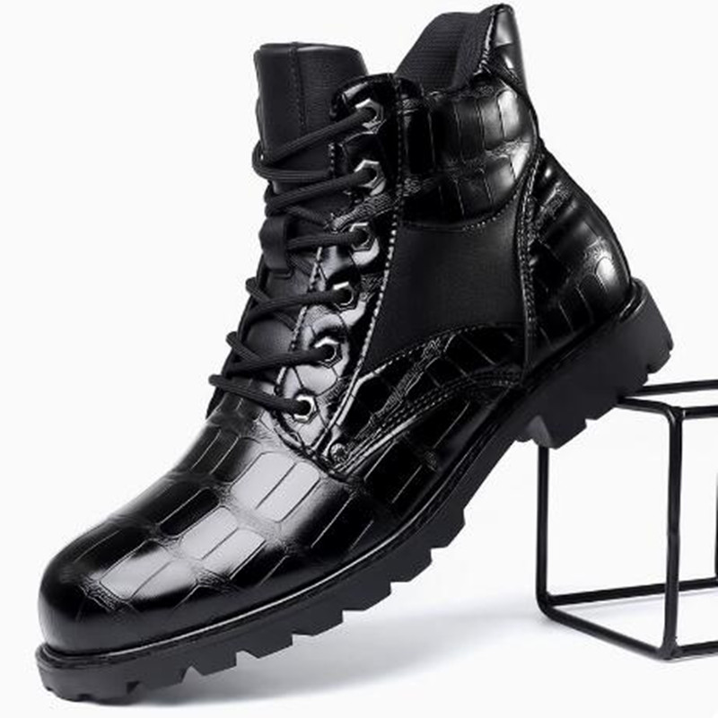 Mens Fashion Zapatos - รองเท้าบูทผู้ชายลายตาราง ส้นเหลี่ยม รองเท้าบูทข้อเท้าผู้ชาย ดีไซน์หรูหรา รองเท้าหนังสำหรับผู้ชาย แฟชั่นรองเท้าบูทขี่มอเตอร์ไซค์