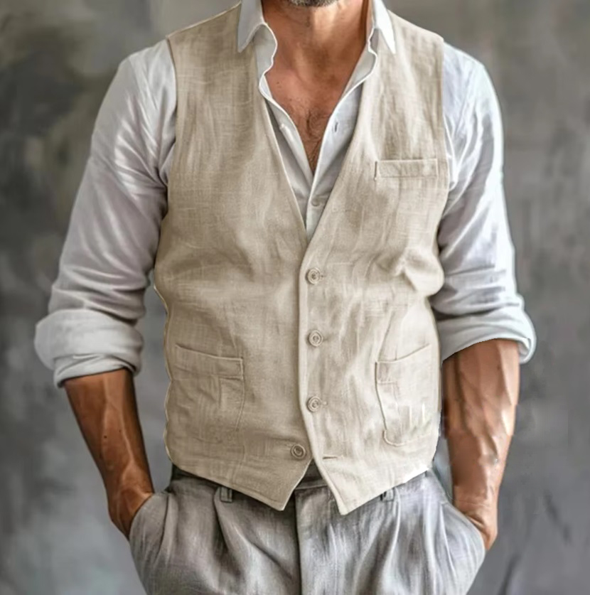 ผู้ชายผ้าลินินฤดูร้อนชาย GILET - Formal Waistcoat Vest บทวิจารณ์และราคา