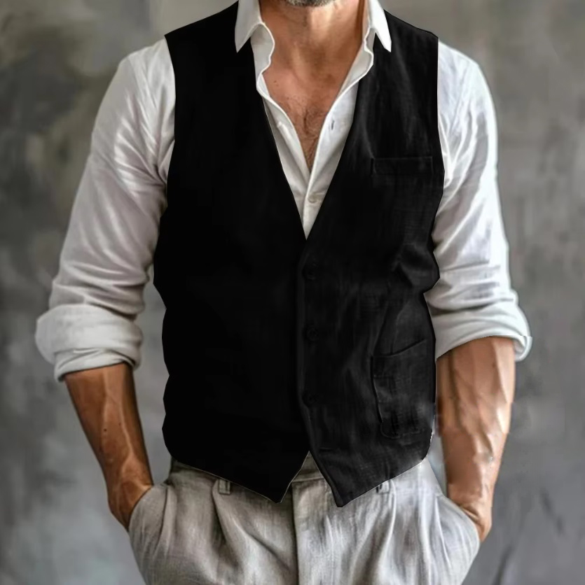 ผู้ชายผ้าลินินฤดูร้อนชาย GILET - Formal Waistcoat Vest บทวิจารณ์และราคา