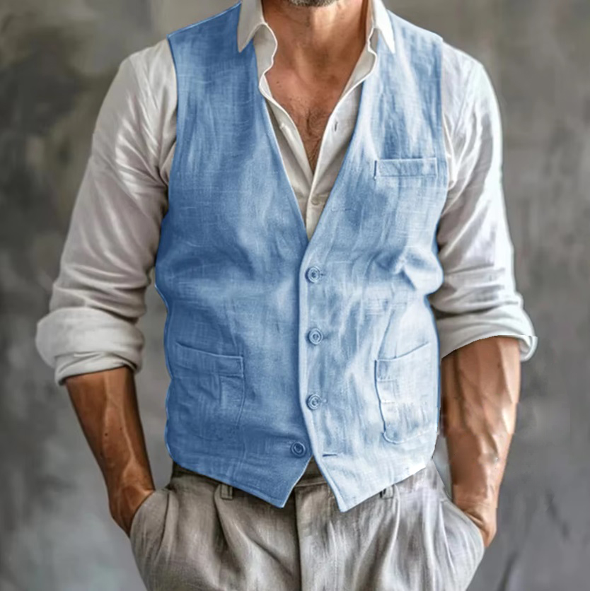 ผู้ชายผ้าลินินฤดูร้อนชาย GILET - Formal Waistcoat Vest บทวิจารณ์และราคา