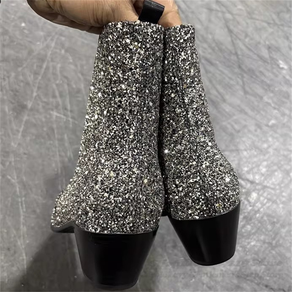 รองเท้าบูทผู้ชายหัวแหลมสีเงินว - Chelsea Boots Men บทวิจารณ์และราคา