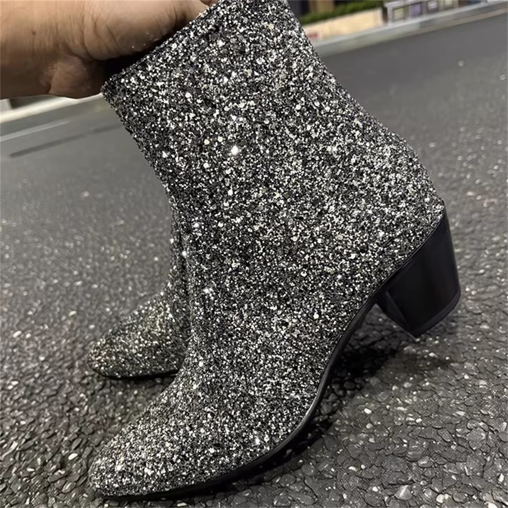 รองเท้าบูทผู้ชายหัวแหลมสีเงินว - Chelsea Boots Men บทวิจารณ์และราคา