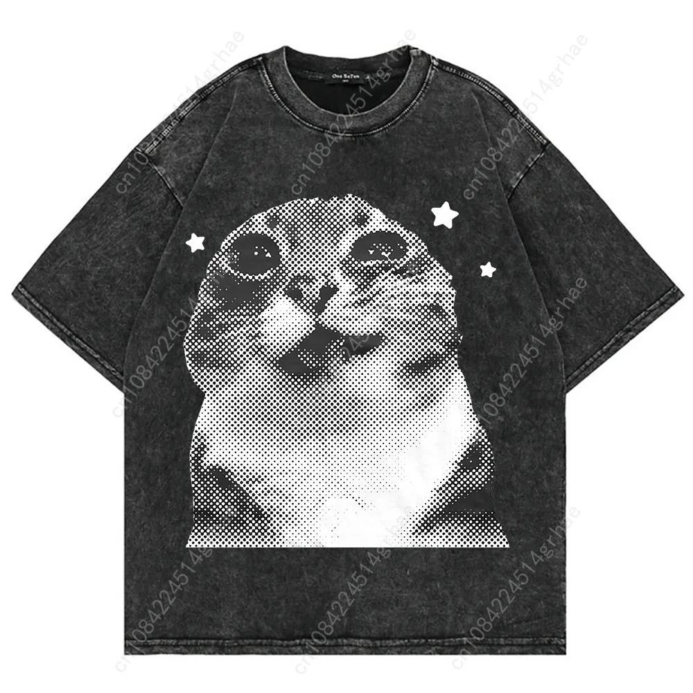 เสื้อยืดลายแมวตลกสไตล์วินเทจ Y - Graphic Tee Oversized บทวิจารณ์และราคา