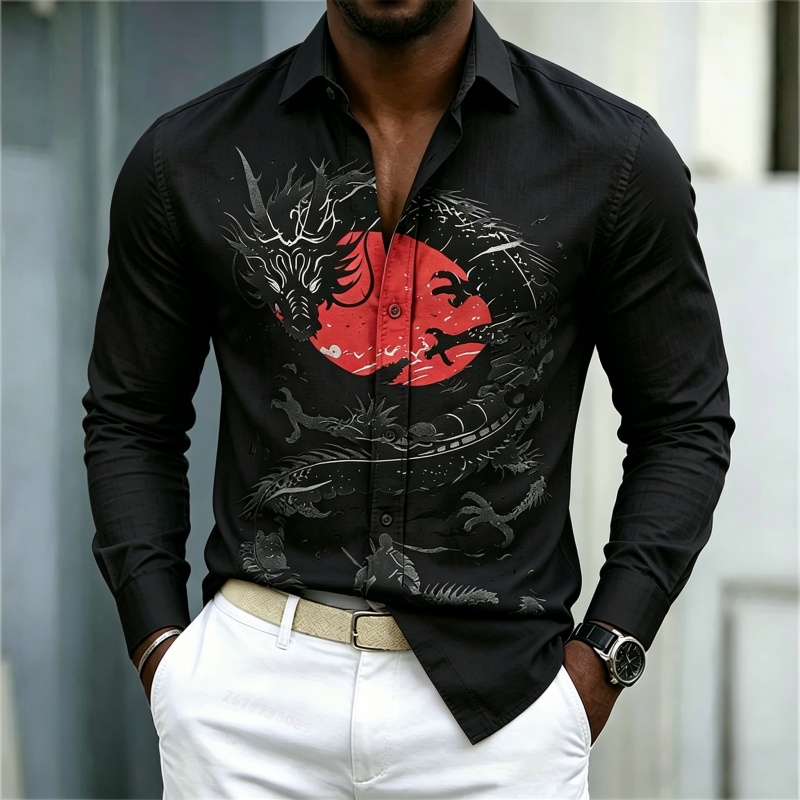เสื้อเชิ้ตผู้ชายลายมังกรสีขาวด - Men Fashion Upper บทวิจารณ์และราคา