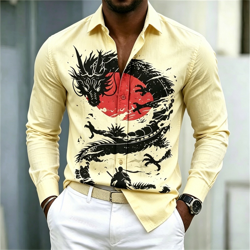 เสื้อเชิ้ตผู้ชายลายมังกรสีขาวด - Men Fashion Upper บทวิจารณ์และราคา