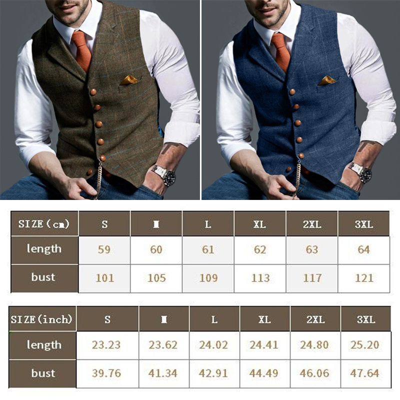 แฟชั่นผู้ชายเสื้อLapel Tweedลา - Formal Waistcoat Vest บทวิจารณ์และราคา