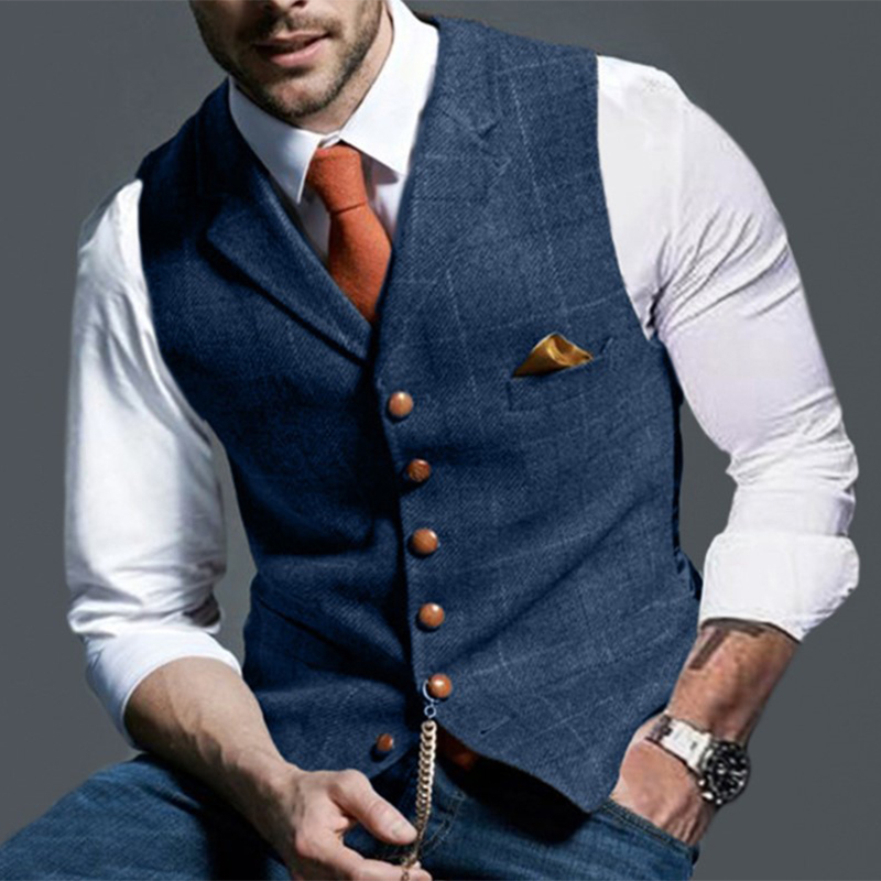 แฟชั่นผู้ชายเสื้อLapel Tweedลา - Formal Waistcoat Vest บทวิจารณ์และราคา