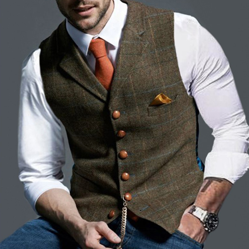 แฟชั่นผู้ชายเสื้อLapel Tweedลา - Formal Waistcoat Vest บทวิจารณ์และราคา