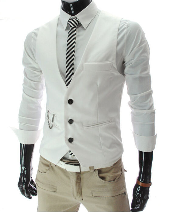 เสื้อกั๊กสูทผู้ชายสีเทาใหม่ปี  - Formal Waistcoat Vest บทวิจารณ์และราคา