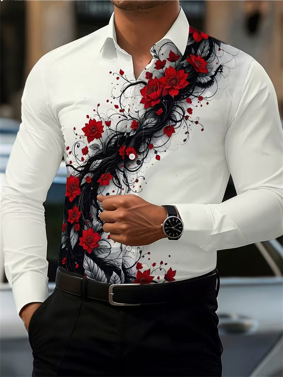 เสื้อเชิ้ตแขนยาวพิมพ์ลายดอกกุห - Men Fashion Upper บทวิจารณ์และราคา